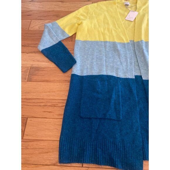 NWT A New Day, women’s yellow/blue color blocked long open cardigan size small - Picture 2 of 9
